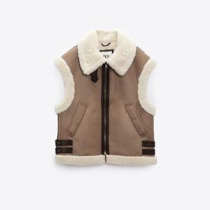 Zara combination fleece vest - brown cream size L